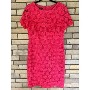 Talbots Floral Lace Sheath Dress Short Sleeve Bright Pink Size 4 Small